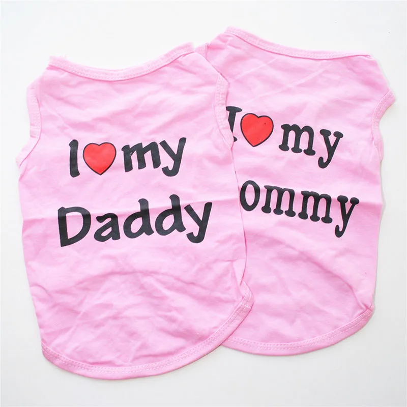 Pet Clothes Casual Puppy Dog Cat Clothing "I Love Mommy & Daddy" Print Cat Vest Tee Shirt 100% Cotton T-shirt Cat Kitten Apparel