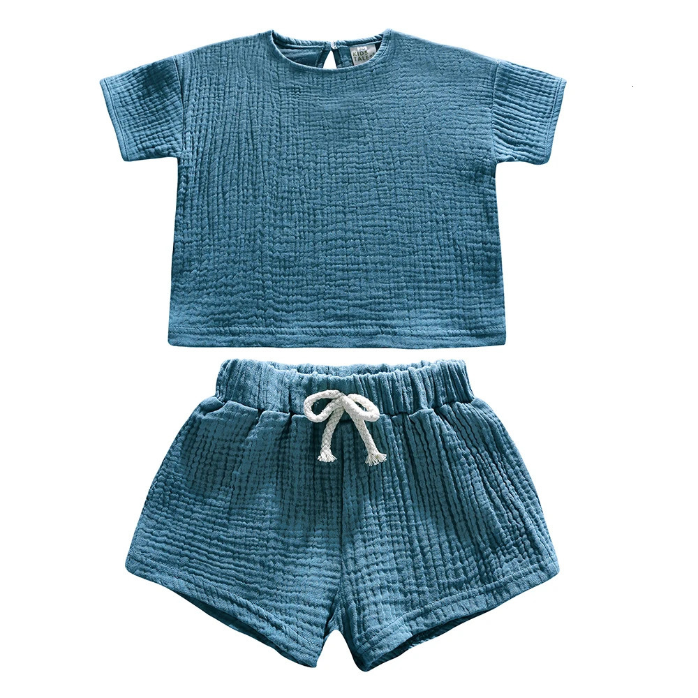 1-7T summer simple childrens clothing set cotton childrens clothing boys casual clothing top T-shirtshorts childrens set 250304