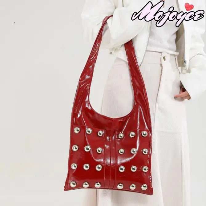 Fashion Rivet Shoulder Bag for Women Y2K PU Leather Tote Handbag Large Capacity Studded Motorcycle Bags Ladies Underarm Bag 250228