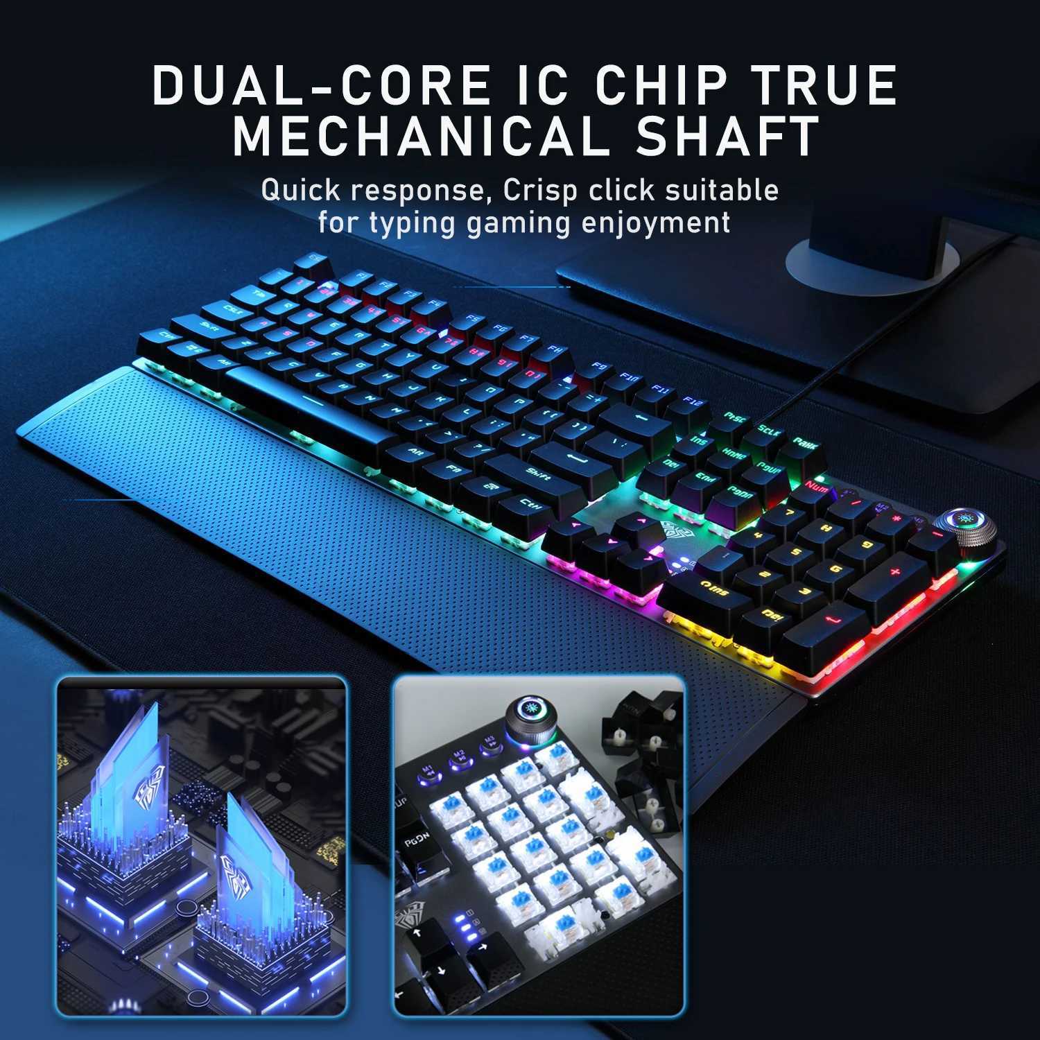AULA F2088 Mechanical Gaming Keyboard Anti-ghosting 104 Brown Blue Switch Wired Mixed Backlight Keyboard for Game Laptop PC Z250304