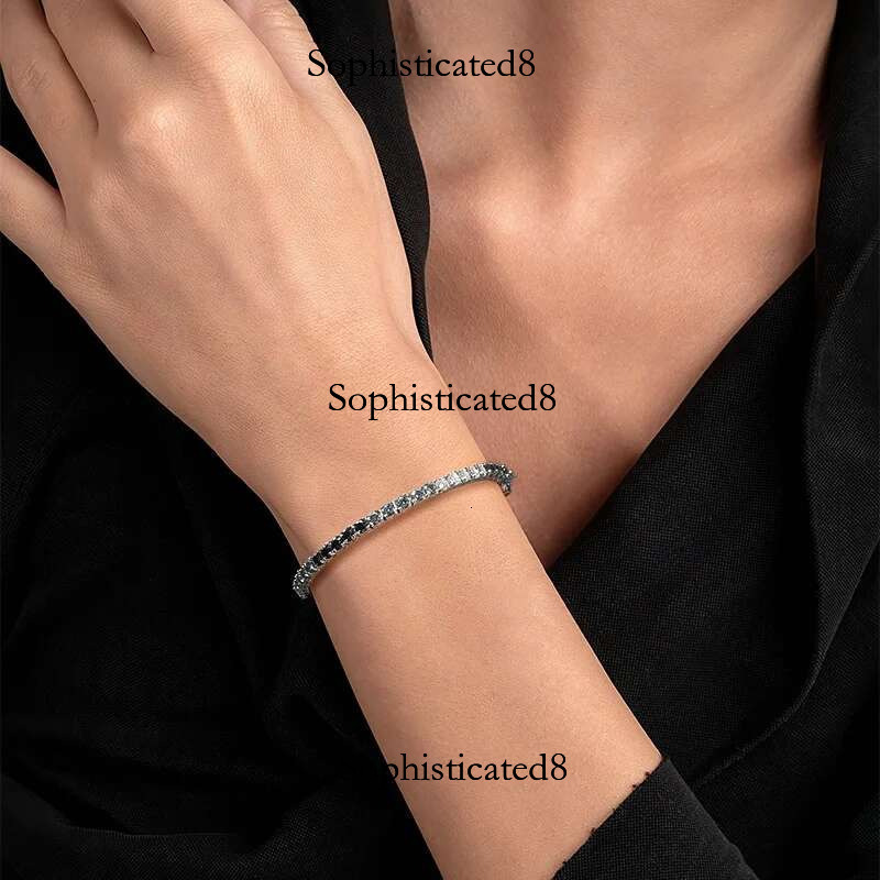 EWYA GRA Certified 3mm 0.1CT Gradient Color Black Grey White Moissanite Tennis Bracelet for Men Woman Sier k Bracelets