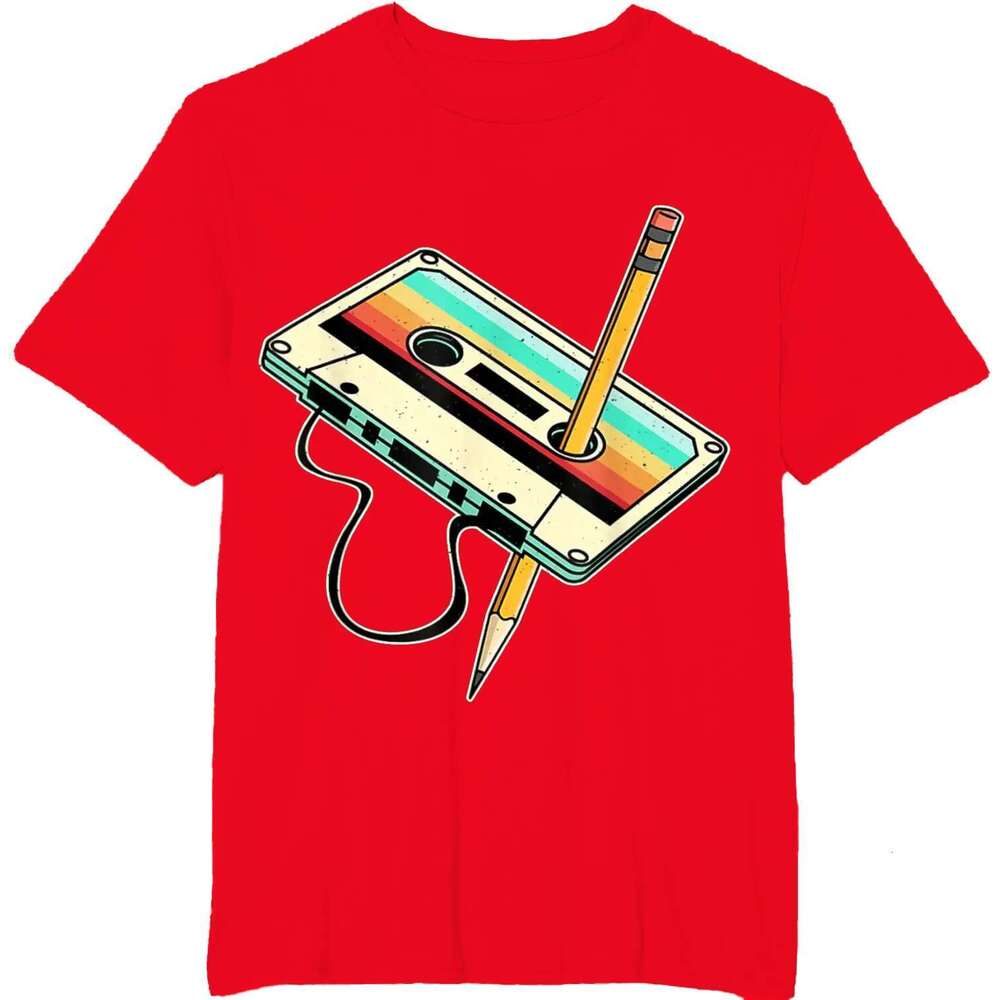 80s Cassette Tape Pencil 1980s Retro Throwback Music T-Shirt Men Clothing Vintage T Shirt Camisetas