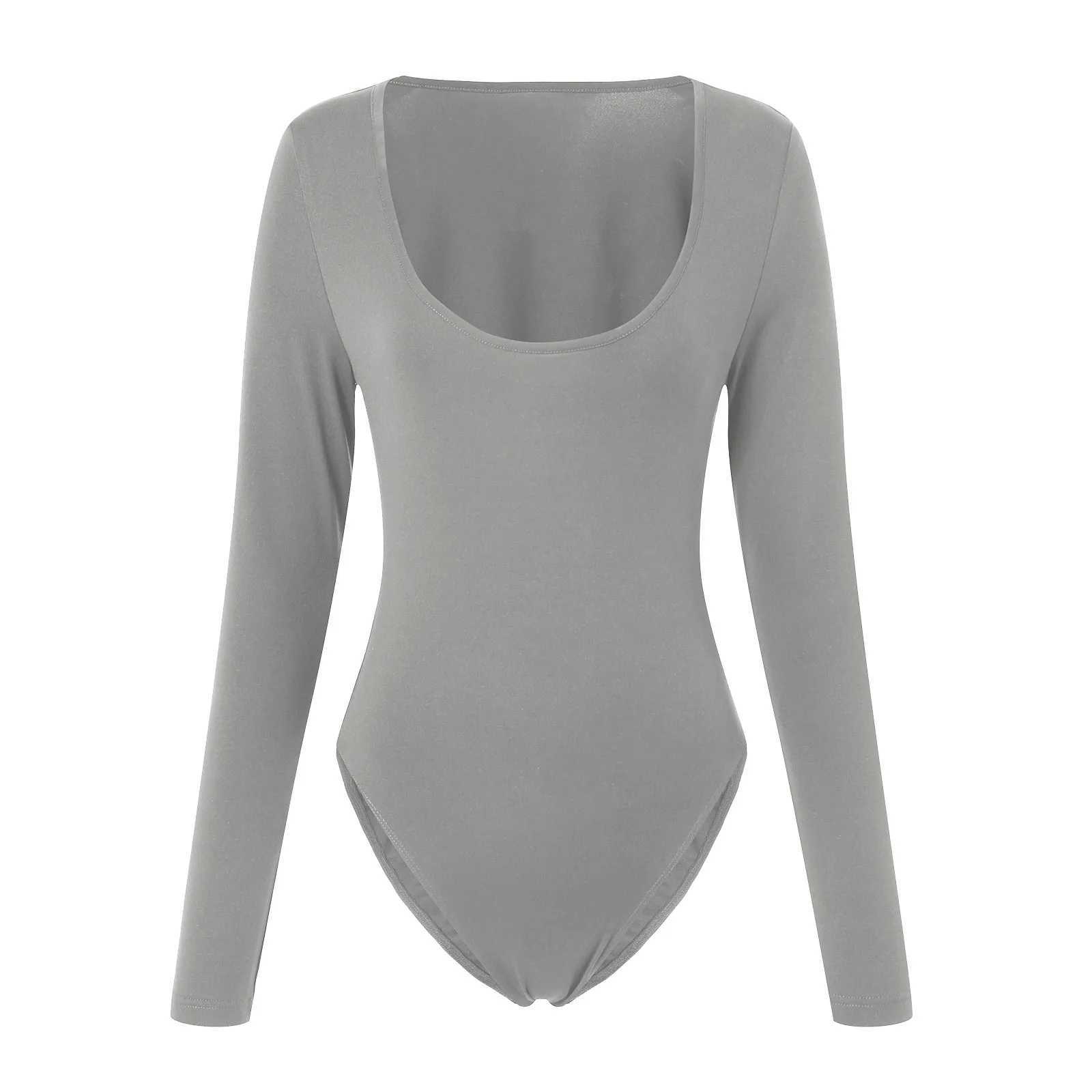 Womens Bodysuit Bottoming Undershirts Crew Neck Long Sleeve Slimming Romper Tops Basic Solid Closure Crotch Y2k Clothes TeesXJ250304
