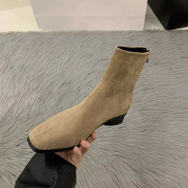 Street Style Wen Ankle Boots Fion Elegant Zippers Shoes Autumn Winter Square Heel Laides Streh Modern Short Booties Z250304