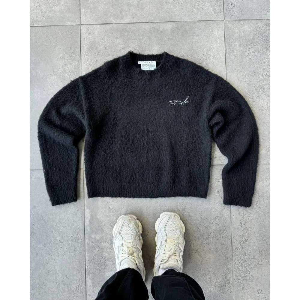 2025 American High Street Couple Sweater Men And Women Winter Loose Letter Design Crew-Neck Knitwear Street Trend Retro Pullover