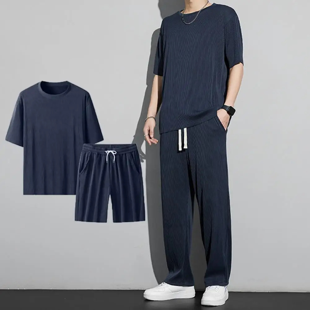 1 Set Men Summer T-shirt Pants Sports Set mens fitness pants shirt running yoga Fashionable Casual Sports Trousers 250303