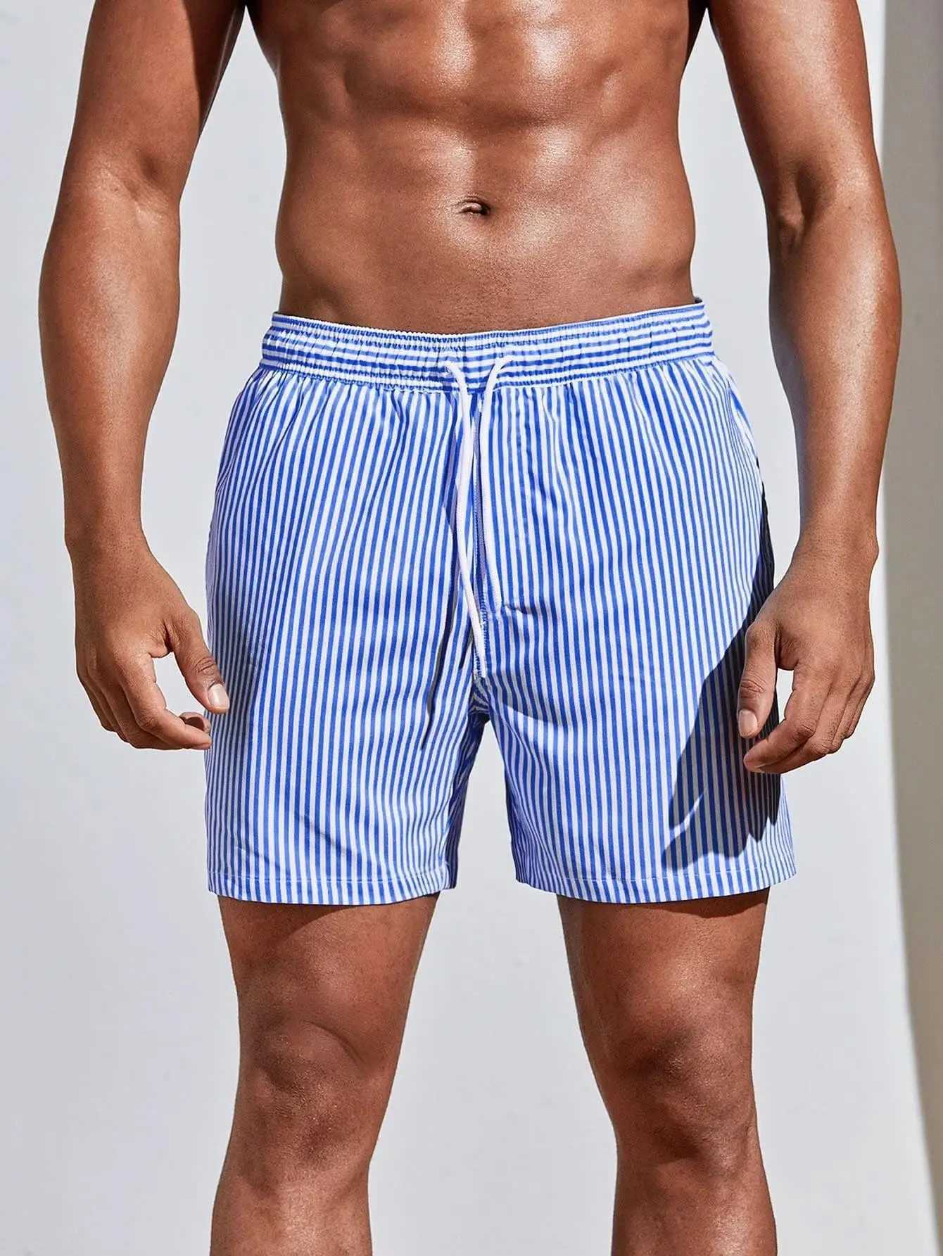 New 3d Line Splicing Mens Sports Shorts For Summer Casual Soft Personalized Breathable Holiday Polyester Beach SurfingT250304