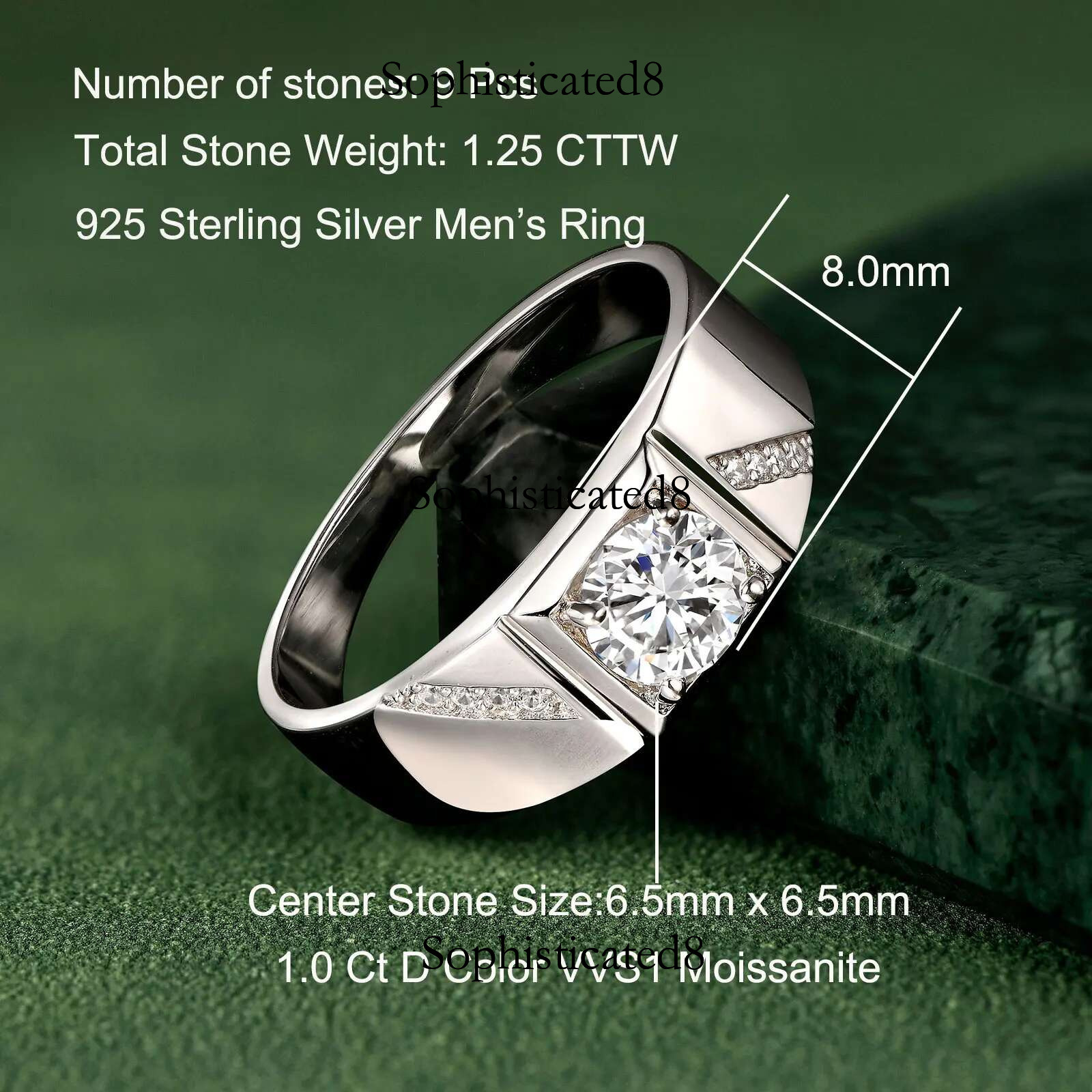 Newshe Moissanite Rings for Men Sterg Sier Solitaire Round 1.0 Ct Dia Ring Promise Wedding Band Jewelry