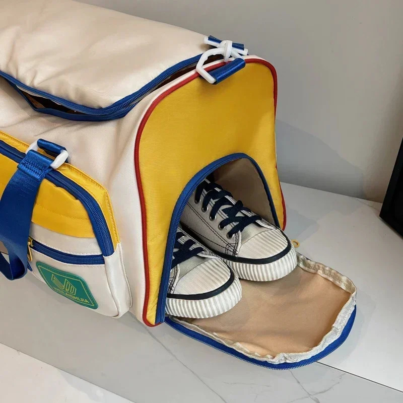 Casual Large Capacity Short Distance Travel Bag Contrasting Color Sports Bag Nylon Business Travel Crossbody Bag 250303