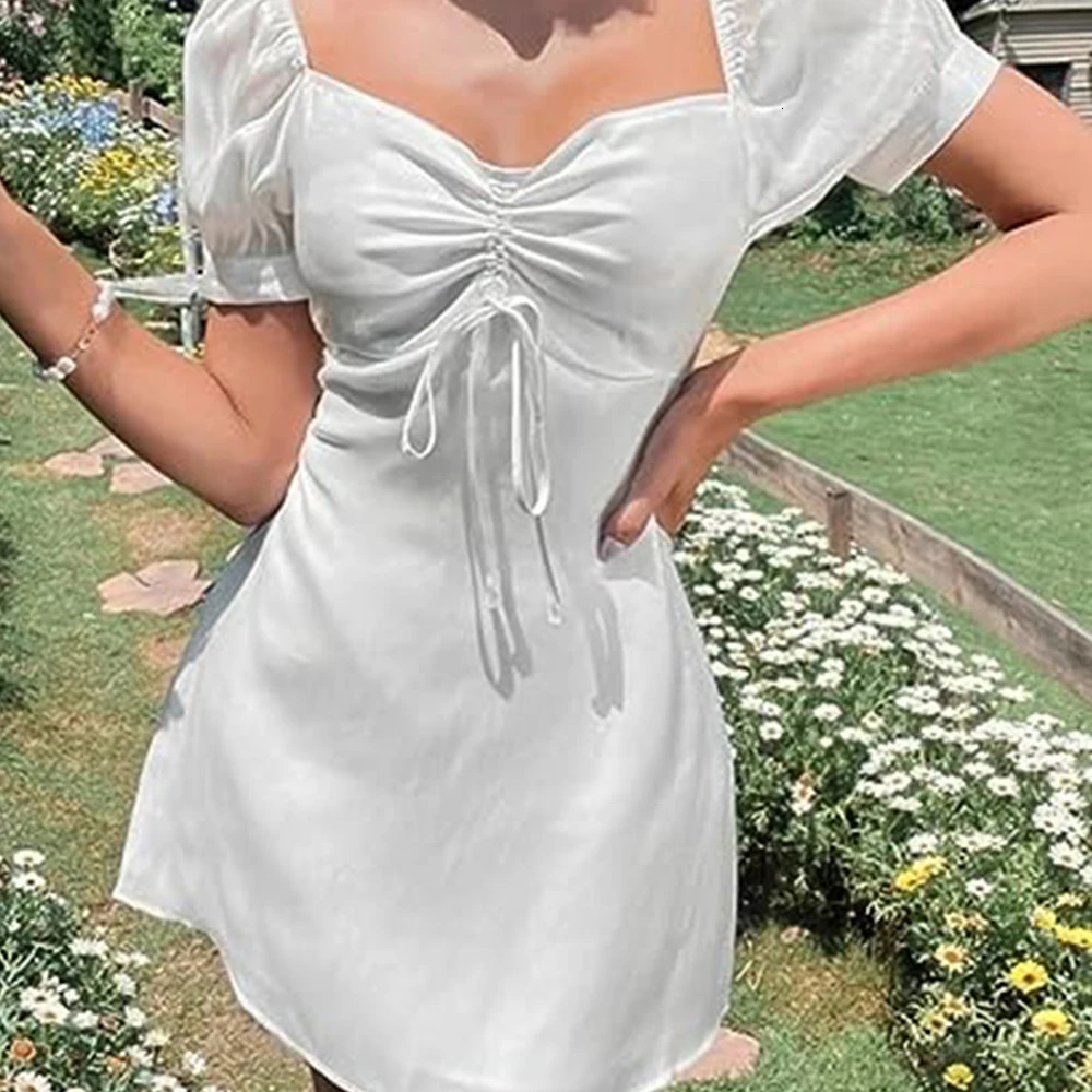 Big promotion Y2K Harajuku mini dress sweetheart necklace ruffled lace front organza summer 250227Z