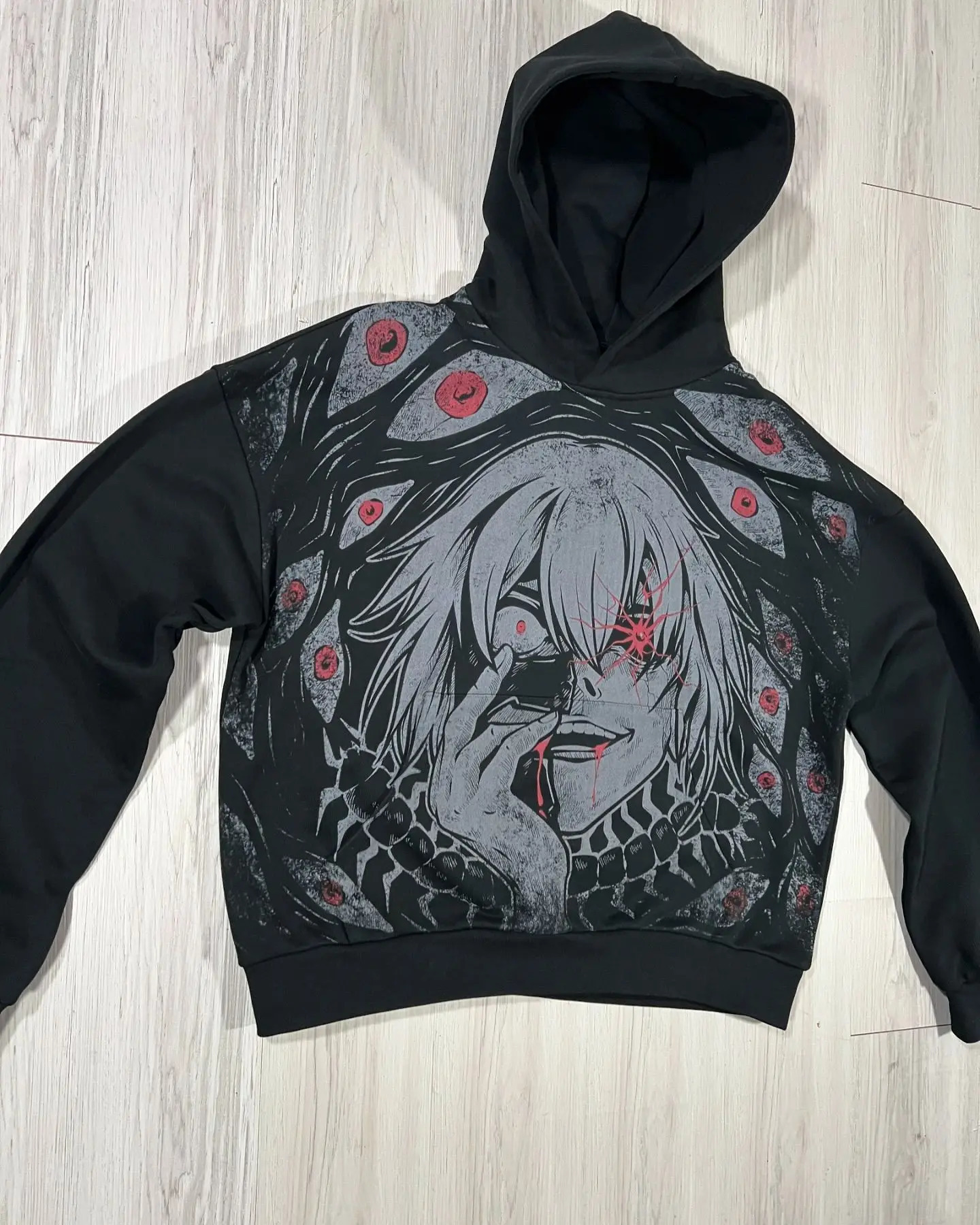 Y2k Gothic Cartoon Pattern Hoodies Men Women Harajuku Hip Hop Embroidery Long Sleeve Coats Loose Hooded Sweatshirt Streetwear 250228