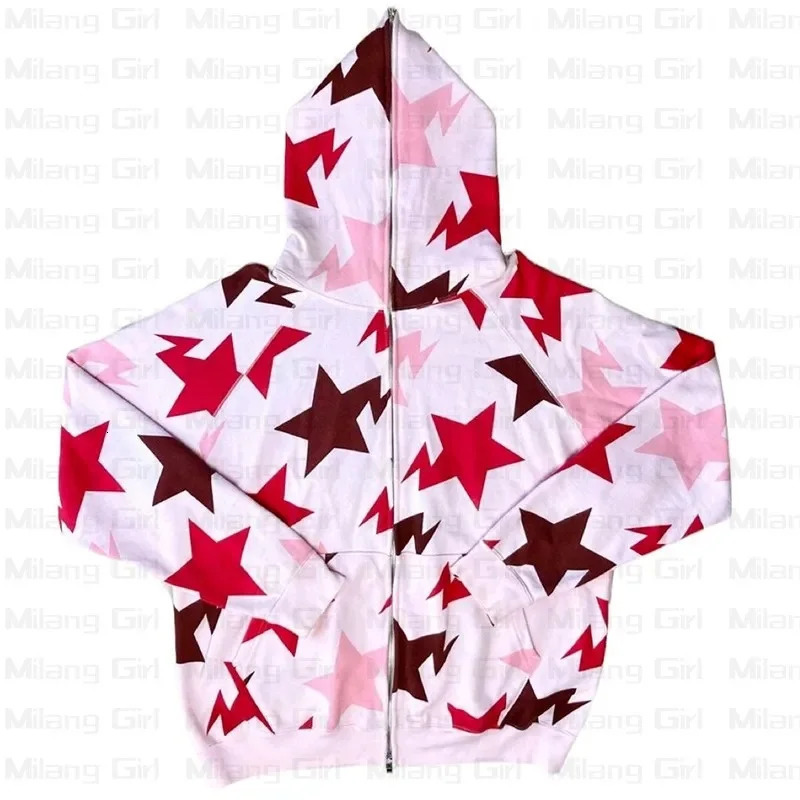 Oversized Long-sleeved Zipper Top Casual Hoodies Harajuku Jacket Letter Print Coat Men Women Jackets pink Zip Hooded Sweatshirt 250304