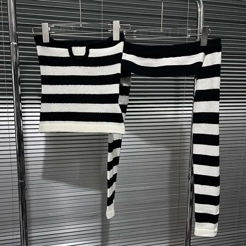 Women's Fashion Striped Contrast Color Two-Pieces Set Stretch Strapless Long Sleeve Knit Tops 2025 Spring New 33A2346