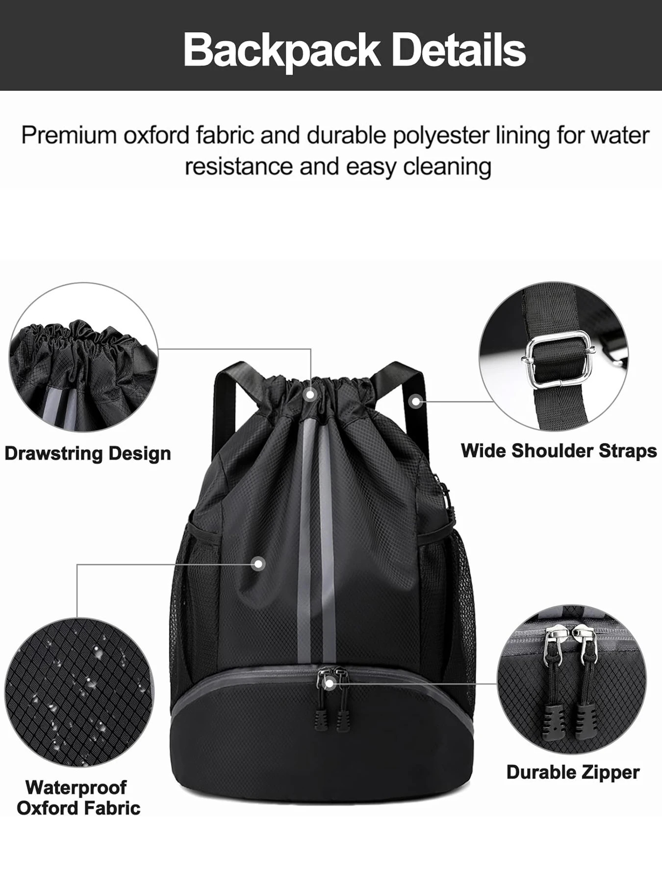 Ship from US Cathsnna fitness backpack drawstring shoulder bag basketball football large capacity waterproof wearable 250304FBB