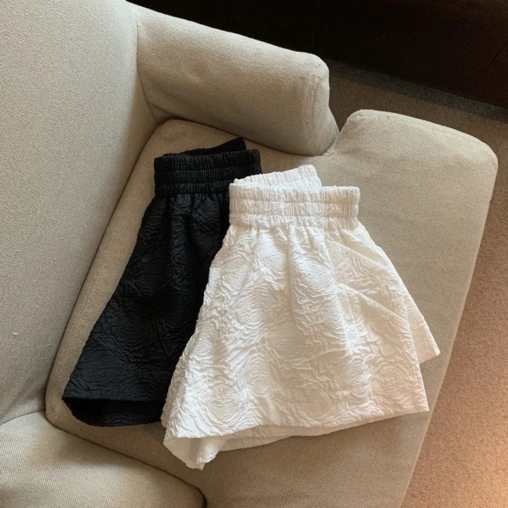High Waist Black White Shorts Comfortable With Pockets High Waist Shorts Leisure Elastic Casual Sports Short Pants Summer 250304