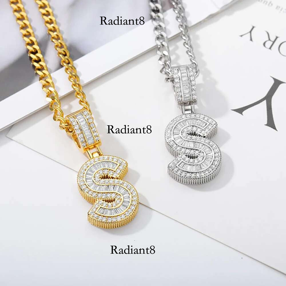 Real Gold Plating Initial Letter Hip Hop Bg Zircon Rock Sugar Single A To Z 26 English Alphabet letter Pendant Necklack
