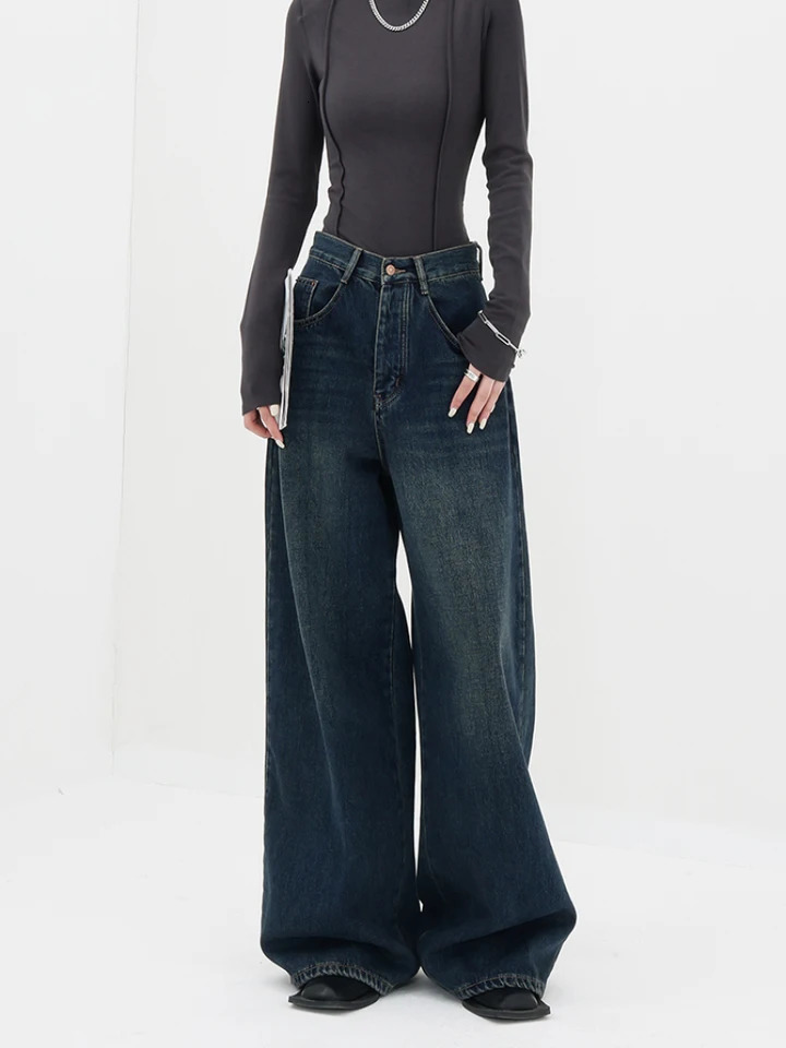 Retro Wide Leg Baggy Jeans Y2k Spring Summer Loose Vintage Jeans Pants for Women Straight Large Size Pants Y2K Streetwear 250228