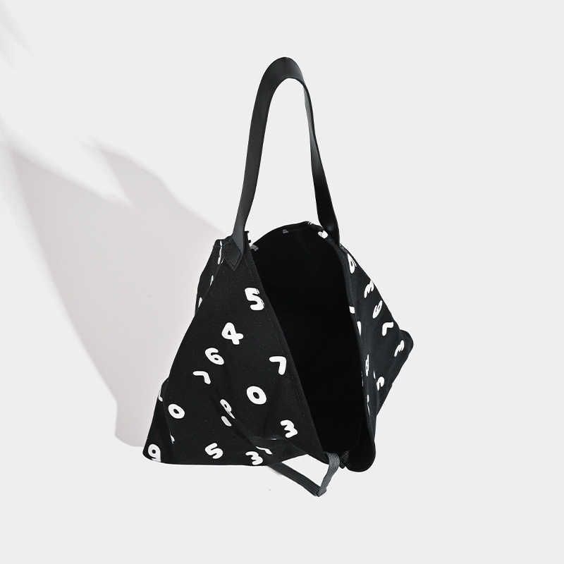 Tote Bag Simple Digital Printed Canvas Bag Versatile Hexagonal Bag Basic Single Shoulder Bag 250315