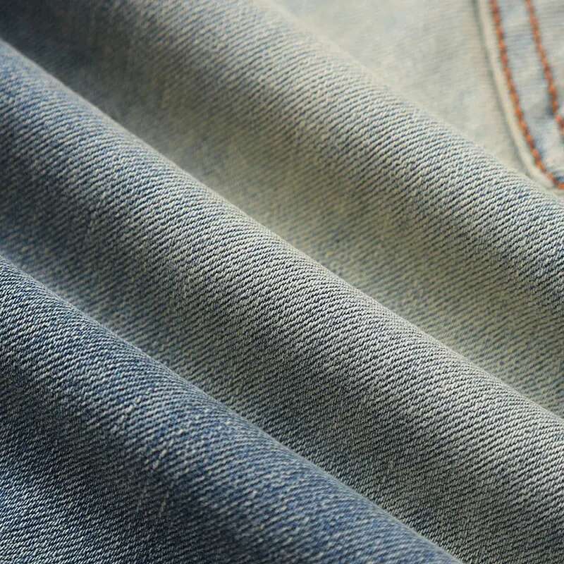 Street Fashion Retro Washed Blue Stretch Skinny Fit Ripped Jeans Men Pink Leather Patched Brand Designer Hip Hop Pants