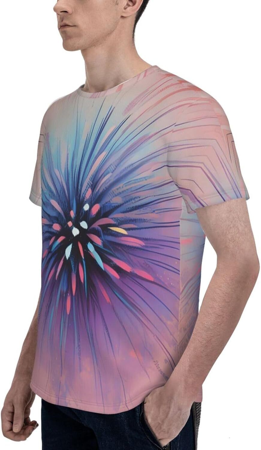 Mens T shirt Colorful Fireworks Funny 3D Printed T-Shirt for Men Women Exploding Fireworks Comfort Fit Trendy Casual Short Sleeve Top tee Casual tops 