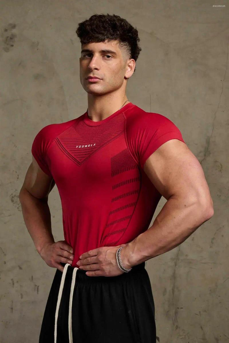 Men's T Shirts Sports Fitness Trainer Clothe Quick Dry Breathable Stretch Tights Joggers Outdoor Casual Short Sleeves