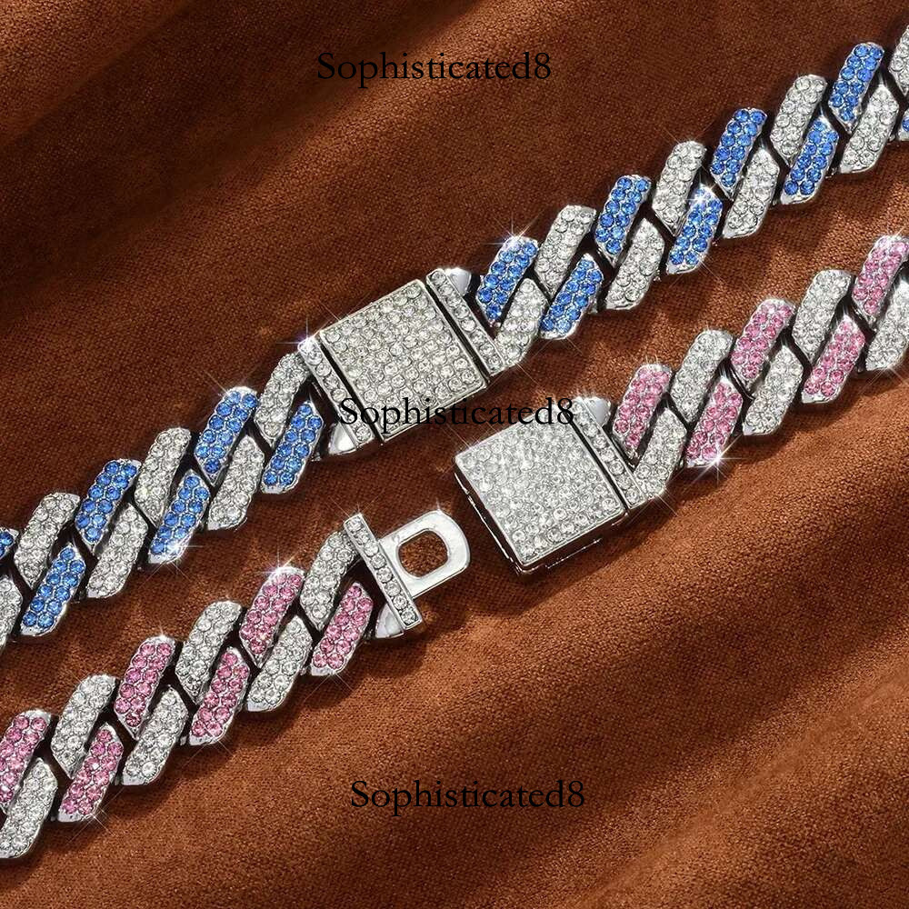 Box Buckle 15mm Strip Cuban Chain Explosive Fashion Light Full Dia Multicolor Men's Bracelet Necklace Accessories
