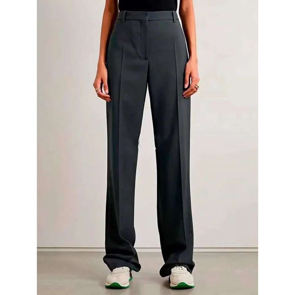 Women Gray High Waist Straight Suit Pants Spring Autumn New Female Wool Blend Skinny Trousers All-Match