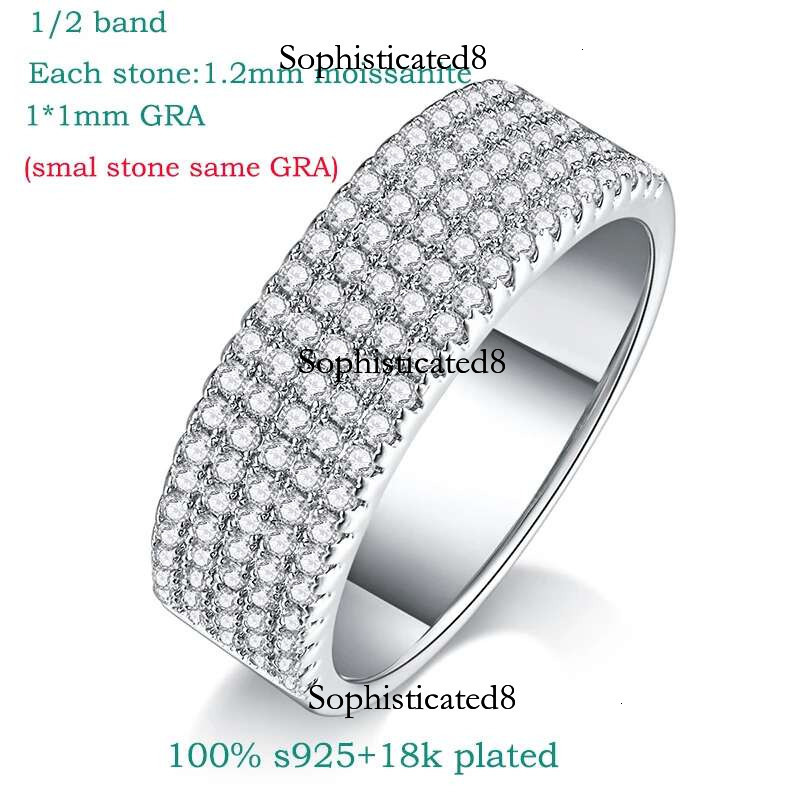Smyoue 1/1.2/1.5mm D Vvs1 Moissanite Rings for Women 1/2 Full Eternity Bands S Pure Sier Plated Hip Hop Party Jewelry