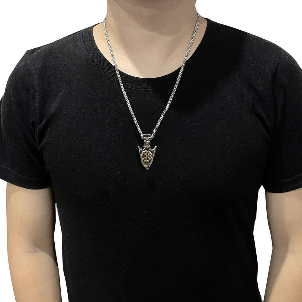 Jewelry Hip Hop Necklace Stainless Shield Pendant New Titanium Steel Orchid Chain Men's Viking