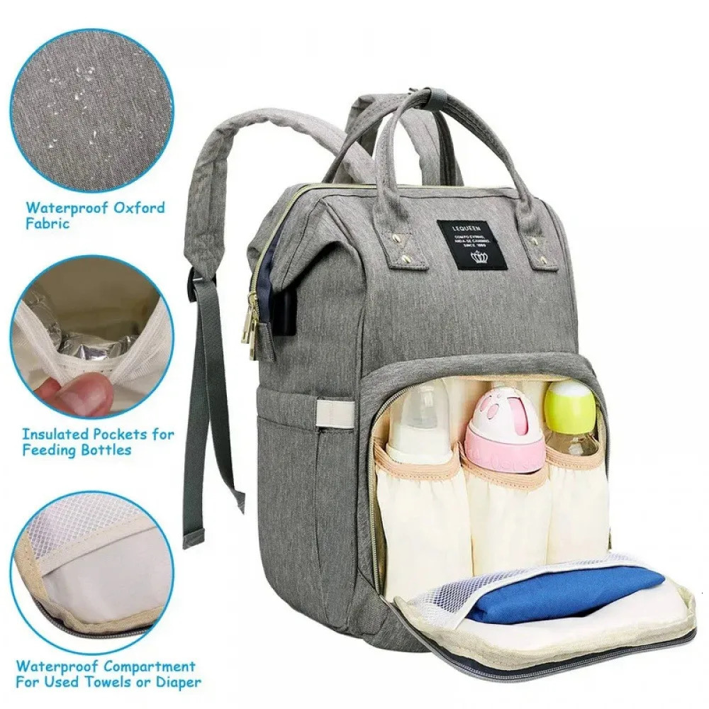 Large Capacity Diaper Bag Backpack Waterproof Maternity Bag Baby Diaper Bags With USB Interface Mummy Travel Bag For Stroller 250304