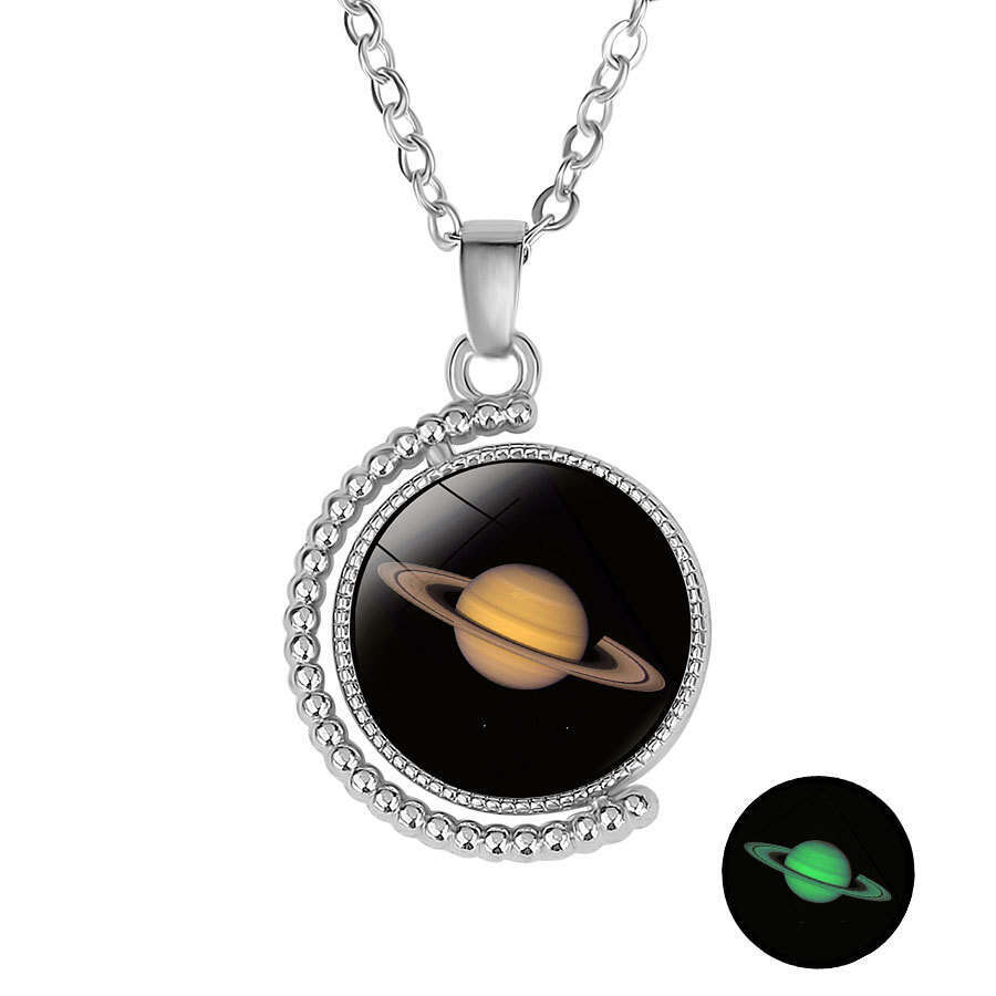 Eight Planets Double sided Rotating Pendant Creative Universe Solar System Guardian Starry Sky Luminous Necklace