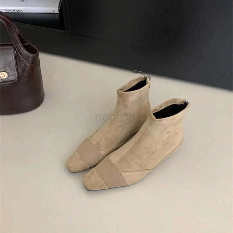Bailamos Round Toe Wen Ankle Boots Flock Sock Botas Wedge Mid H Fion Short Boots Side Zipper Black Brown Khaki Dress Sh Z250304