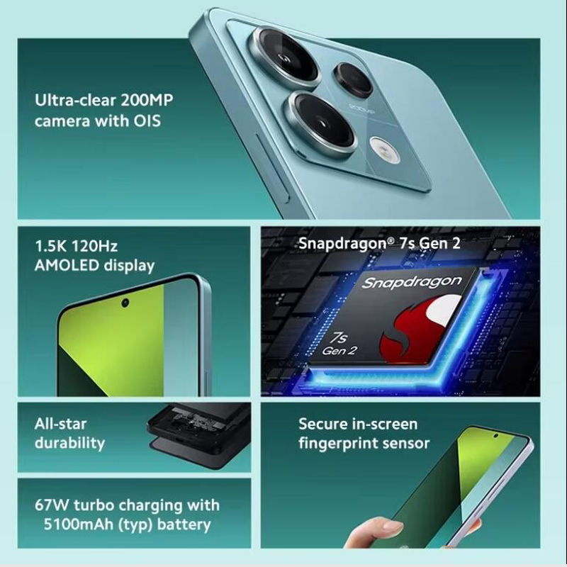 New Xiaomi Redmi Note 13 Pro 5G Smartphone 8GB RAM 256GB ROM 200MP OIS Camera Snapdragon 7s Gen 2 67W Turbo Charging 6.67" AMOLED