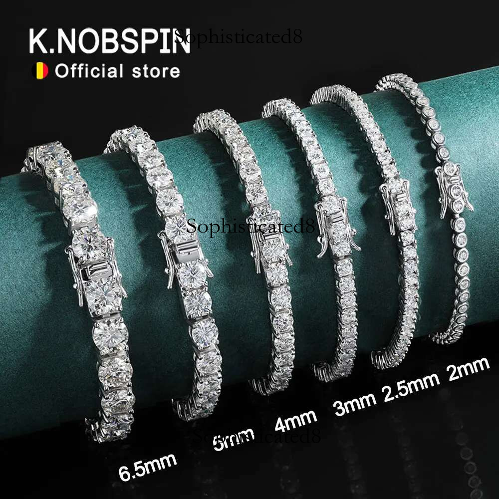 KNOBSPIN 2mm Moissanite Tennis Sterg Sier Plated White Gold Bracelet for Women Man Sparkg Party Jewelry