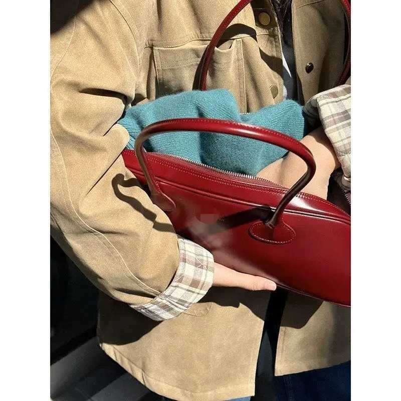 Vintage Large Bowling Handbag Korean Fashion Y2k Underarm Bags Designer Wine Red Shoulder Bag Simple Big Square Handbags New Z250303