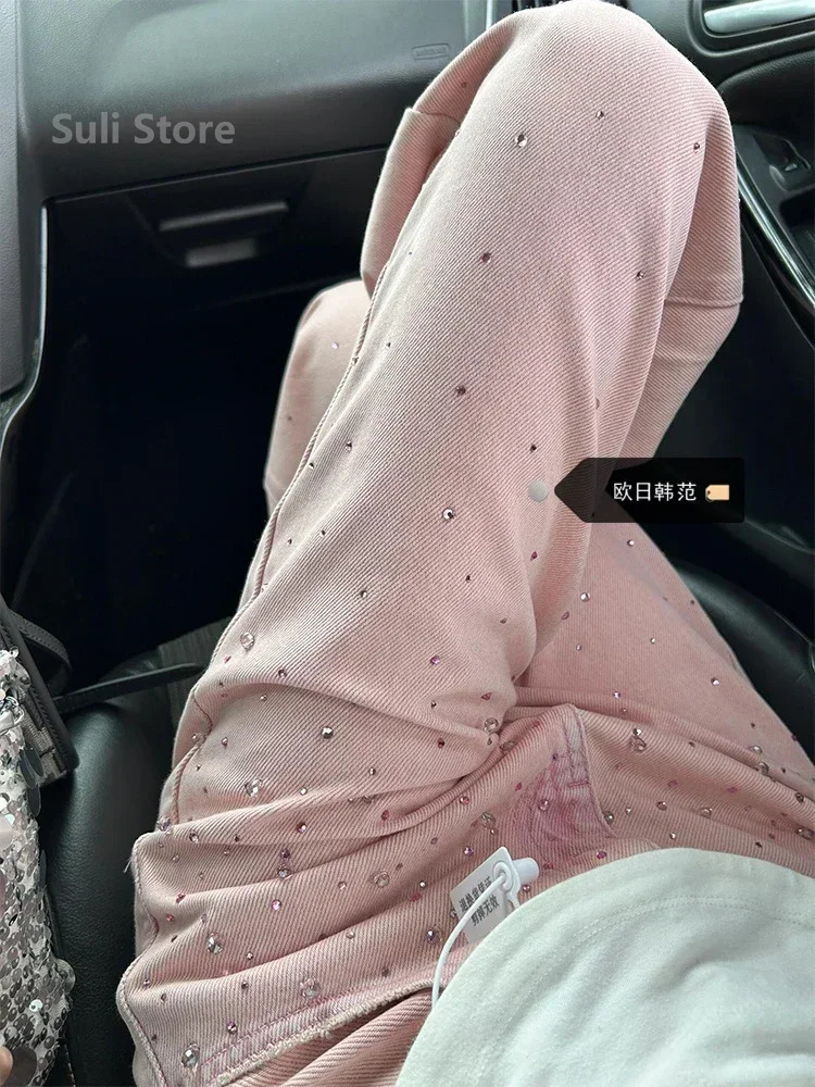 Spring Summer All-match Casual Harem Pants High Waist Stretch Slim Denim Pants Drilling Casual Ankle-length Jeans 250228