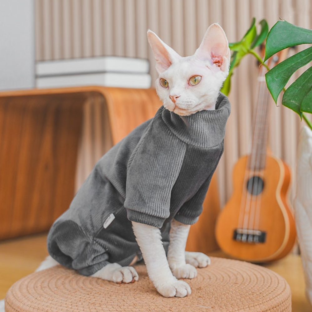 Sphnyx Clothes for Cat Thick Fleece Winter Warm Coat Long Sleeves Turtleneck Sweater for Kittens 4-legged Loungewear for Kittens