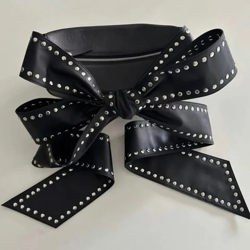 Rivet Black Shoulder Bag Bow Tie Fahsion Handbag PU Grunge Punk Cross Bag Zipper Street Bag Womens 250228