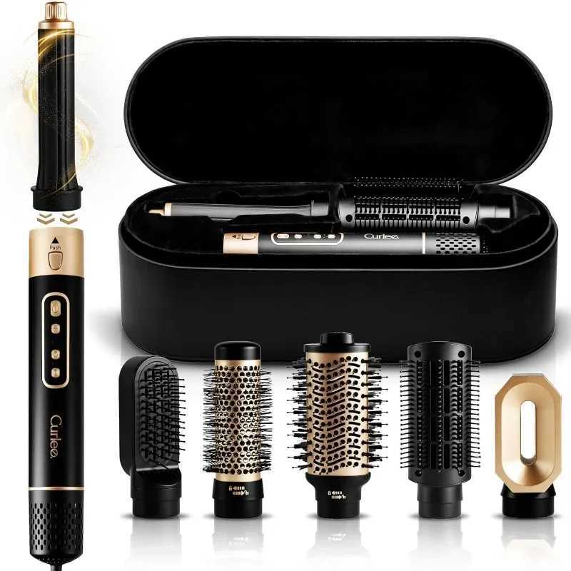 Curling Irons Curlee Hair Dryer Brush 1200 Watts 6 in 1 Hair Accessories Blow Dryer Automatic Curling Iron with Storage Case in Black z250304