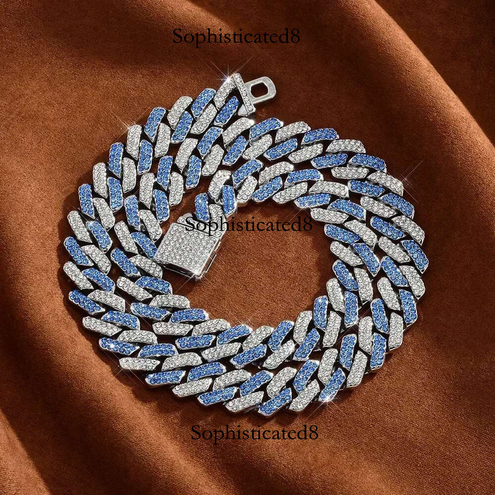 Box Buckle 15mm Strip Cuban Chain Explosive Fashion Light Full Dia Multicolor Men's Bracelet Necklace Accessories