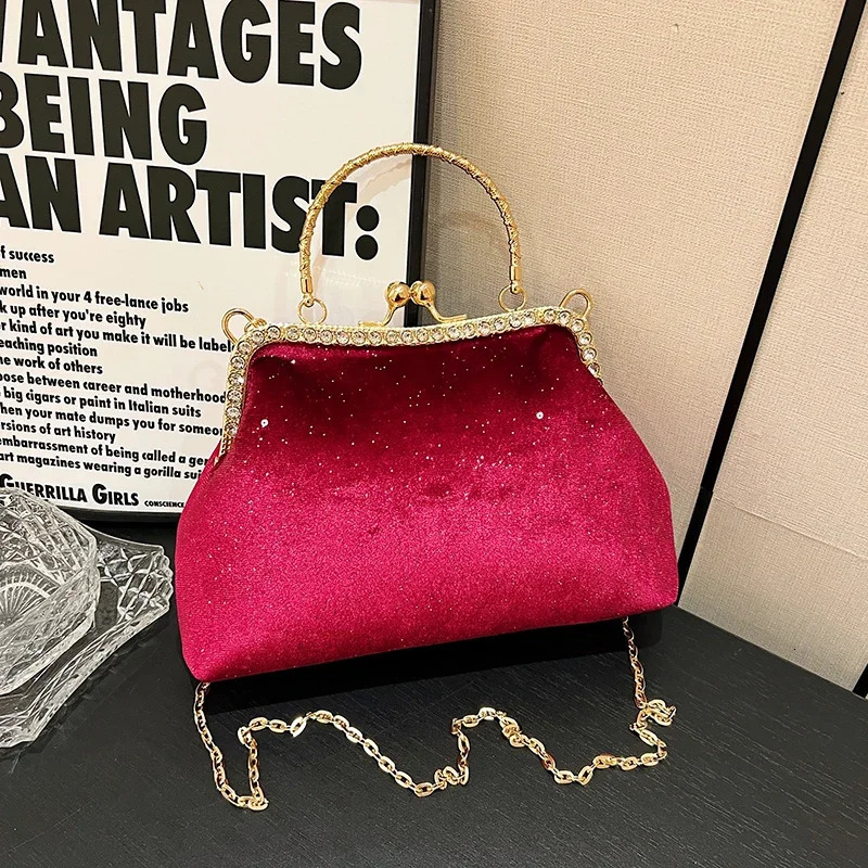 Retro Evening Bag Women Handbags Vintage ner Purple Blue Chain Shoulder Bags Lock Shell Clip Crossbody Female Purse 250303