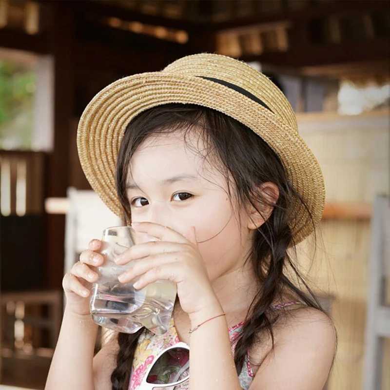 Summer Parent child Bowknot Sun Hat Girls Str C Kids Big Brim Beach Summer Boat Beach Round Flat Top Cute KidsXJ250304