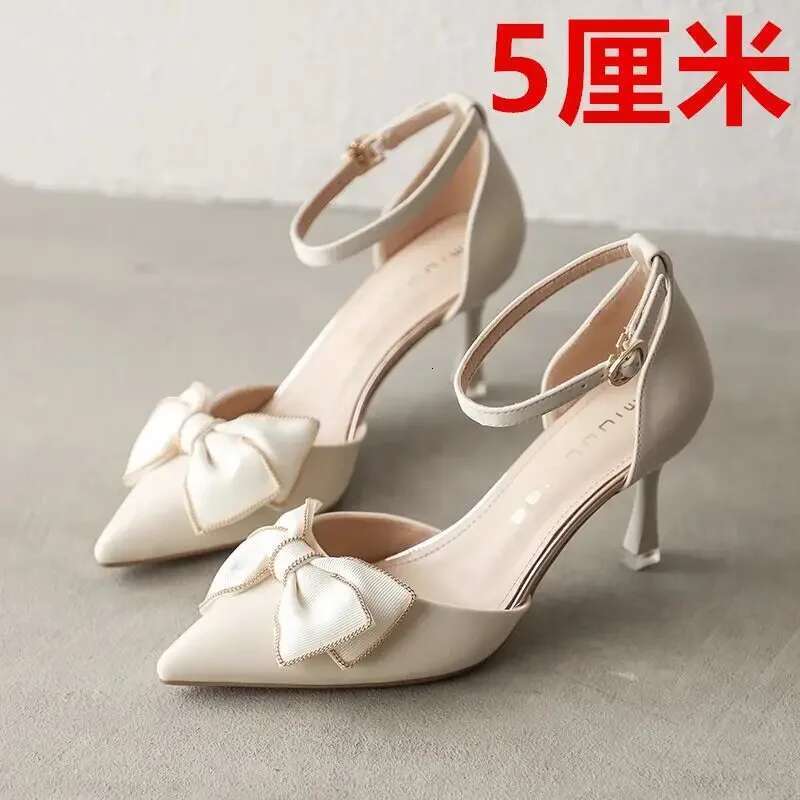 New Medium Heel Heels Womens Shoes Trend Pointed Toe Butterfly Stilettos Elegant Dress Weddings Bridal Party White Designer