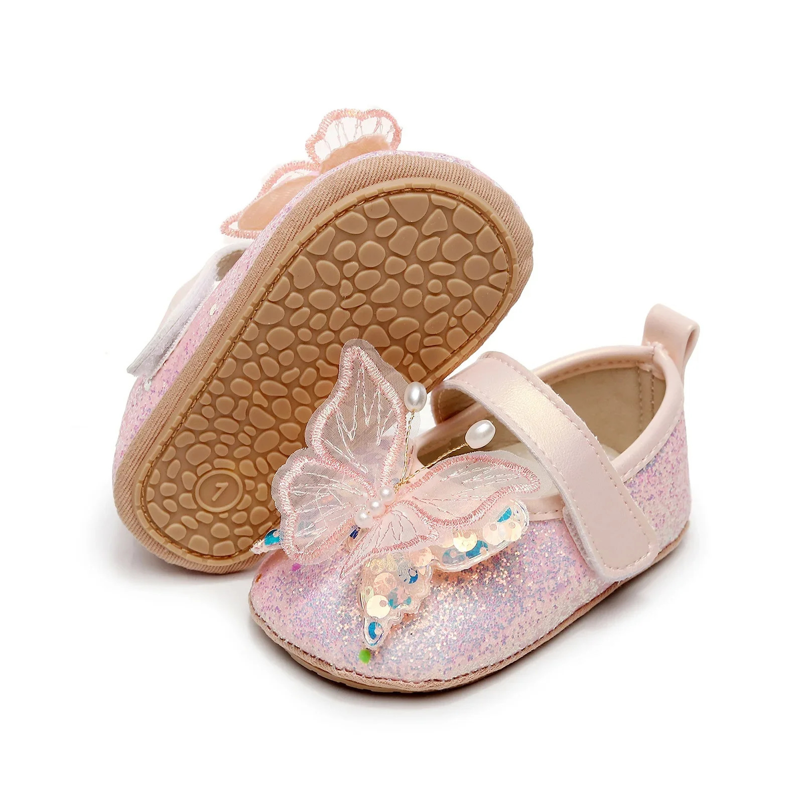 Baby Shoes Cute Bow Princess Shining 3D Butterfly Mary Jane Apartment Anti slip 250303