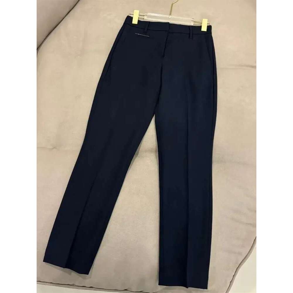 Women Wool Blends Suit Pants Beading Chain Zipper Fly Solid Color High Waist Female Trousers 2024 Spring
