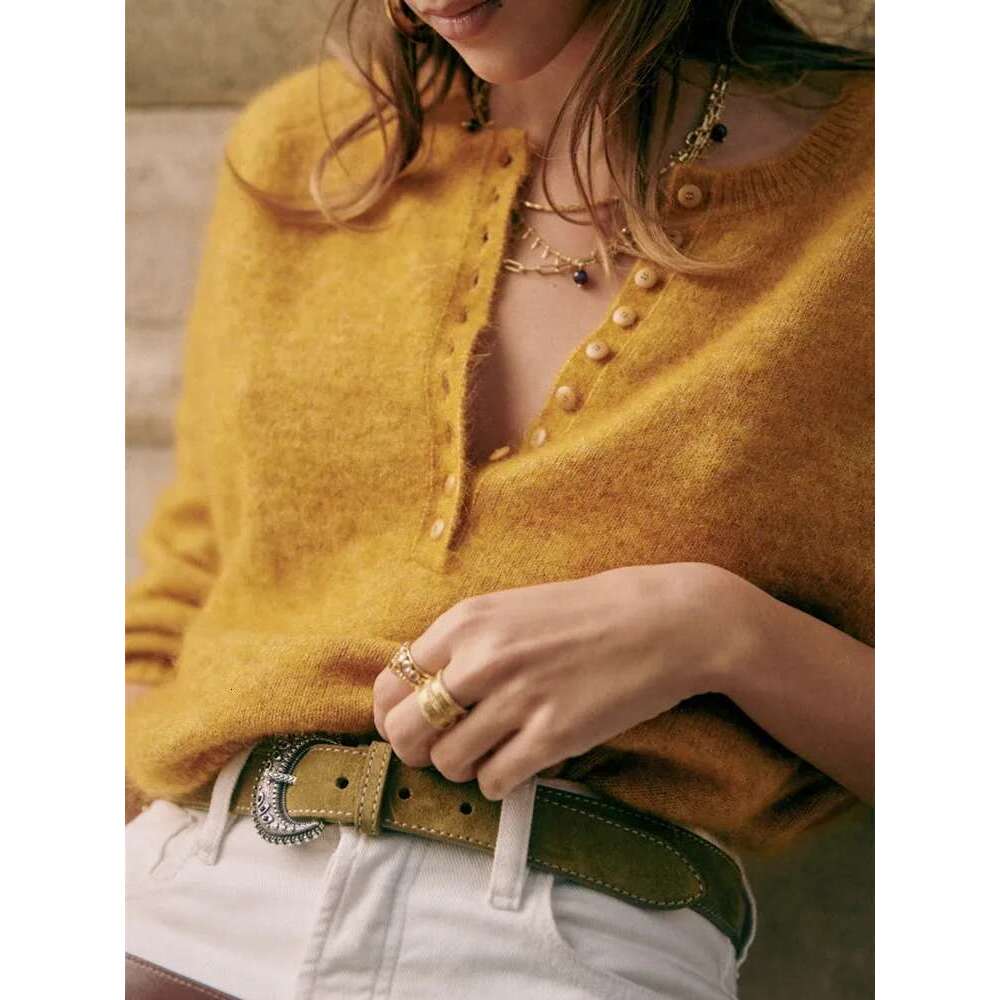 Women Half Open Collar Sweater Spring Female 5 Colors Long Sleeve Casual Jumper With Buttons