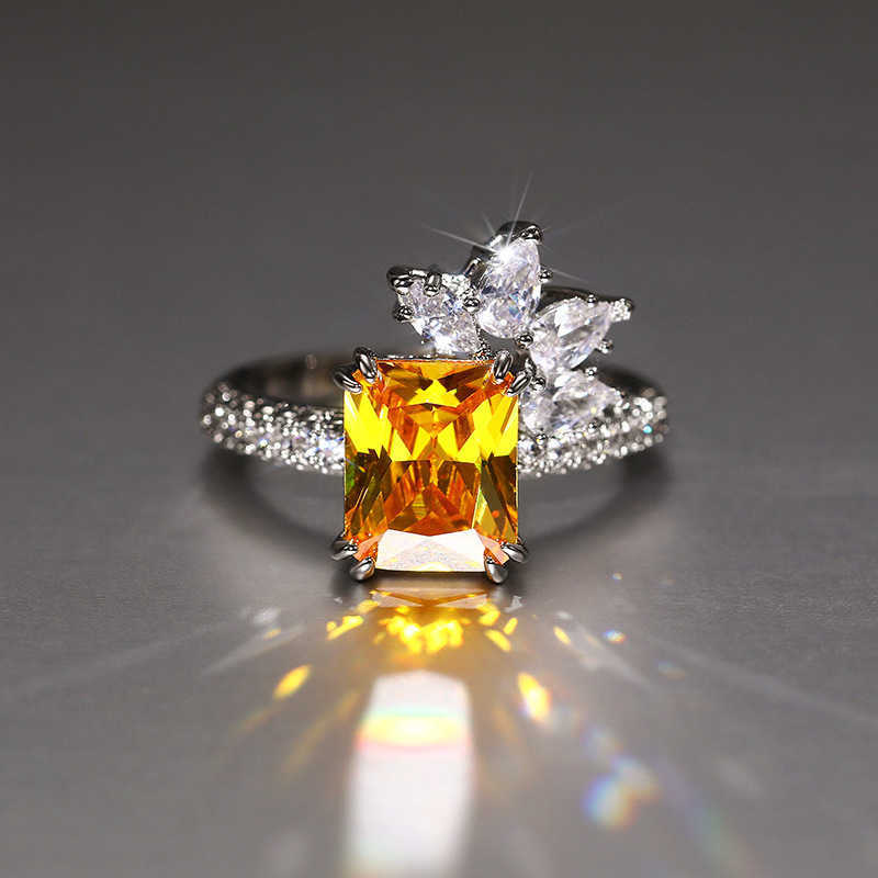 Couple Rings Temperament Princess Square Diamond Zircon Ring Style Yellow Diamond Flower Womens Ring Super Flash Fashion Lace Ring F1557 H25303
