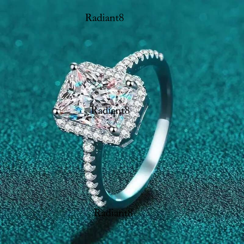 NeeTim 2 Moissanite Ring for Women Emerald Radiant Cut Dia Sterg Sier with Gold Plated Wedding Bridal Band