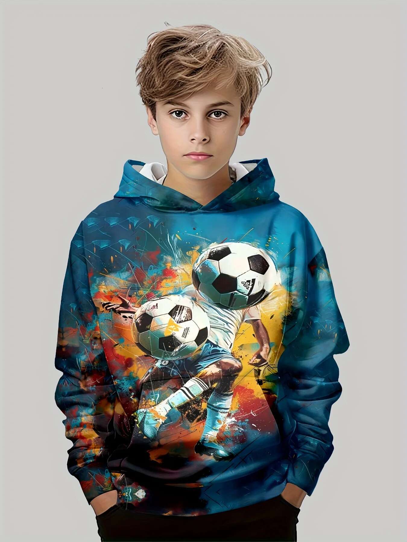 Boys Soccer Player 3D Patterned Hoodies Are Perfect For Fall And Spring Multifunctional Fashion Long-Sleeved Pullovers As Gifts