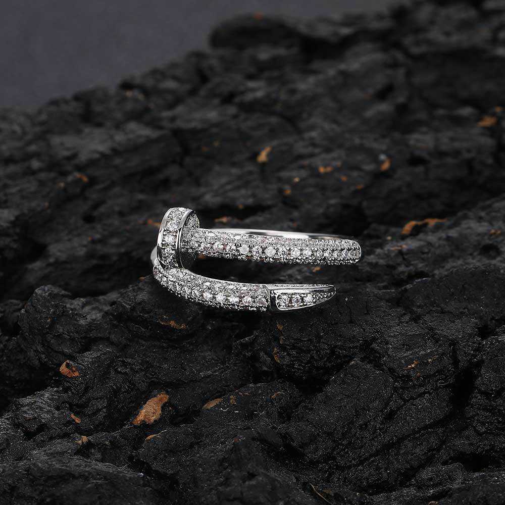 Couple Rings New nail ring copper inlaid zircon versatile trendy brand mens and womens hip-hop ring H25303